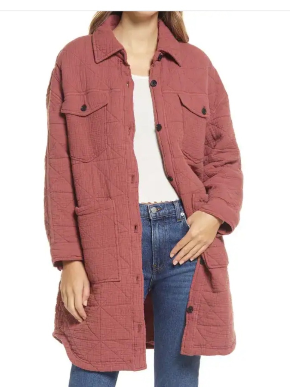 Avec Les Filles Women’s Mauve Pink Oversized Quilted Cotton Casual Jacket Sz-S
